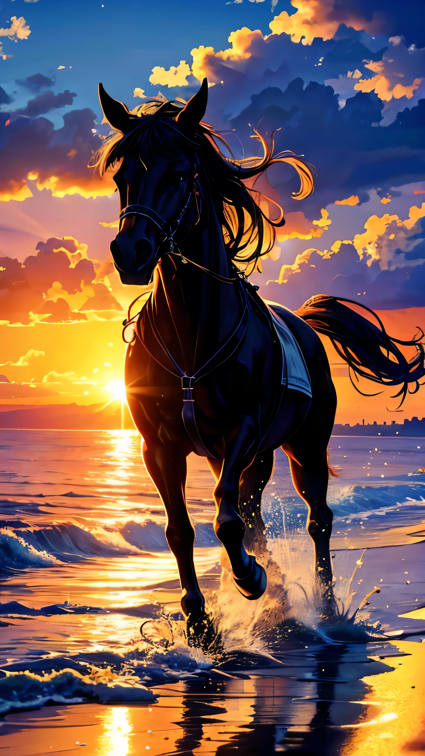 horse running on the beach at sunset with the sun setting, amazing wallpaper, 4 k manga wallpaper, 4k anime wallpaper, phone wallpaper hd, hd phone wallpaper, ultra hd anime wallpaper, high quality wallpaper, anime art wallpaper 4 k, anime art wallpaper 4k, anime art wallpaper 8 k, beautiful wallpaper, high quality desktop wallpaper, wallpaper 4 k, wallpaper 4k