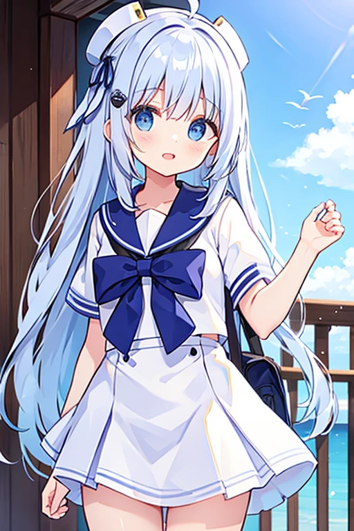 White long hair、Sailor's white uniform、White hat with gold decoration