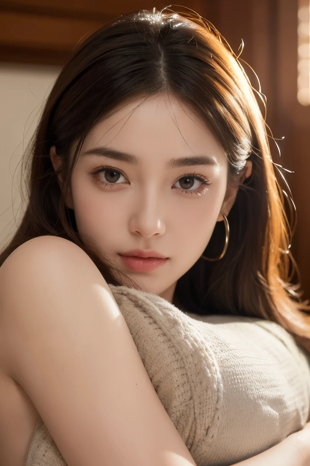 a hugging a cute stuffed toy, beautiful detailed eyes, beautiful detailed lips, extremely detailed face and features, long eyelashes, relaxed expression, warm lighting, soft fabric texture, vibrant colors, intricate details, (best quality, 4k, 8k, highres, masterpiece:1.2), ultra-detailed, (realistic, photorealistic, photo-realistic:1.37), studio lighting, physically-based rendering, vibrant colors, warm color palette