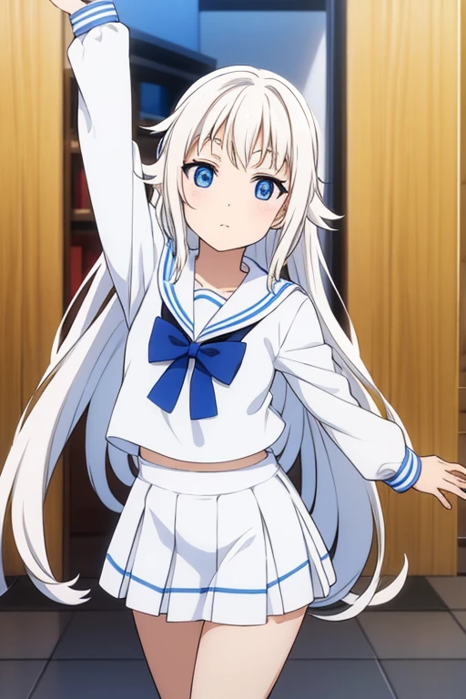 White long hair、Sailor's white uniform、White hat with gold decoration