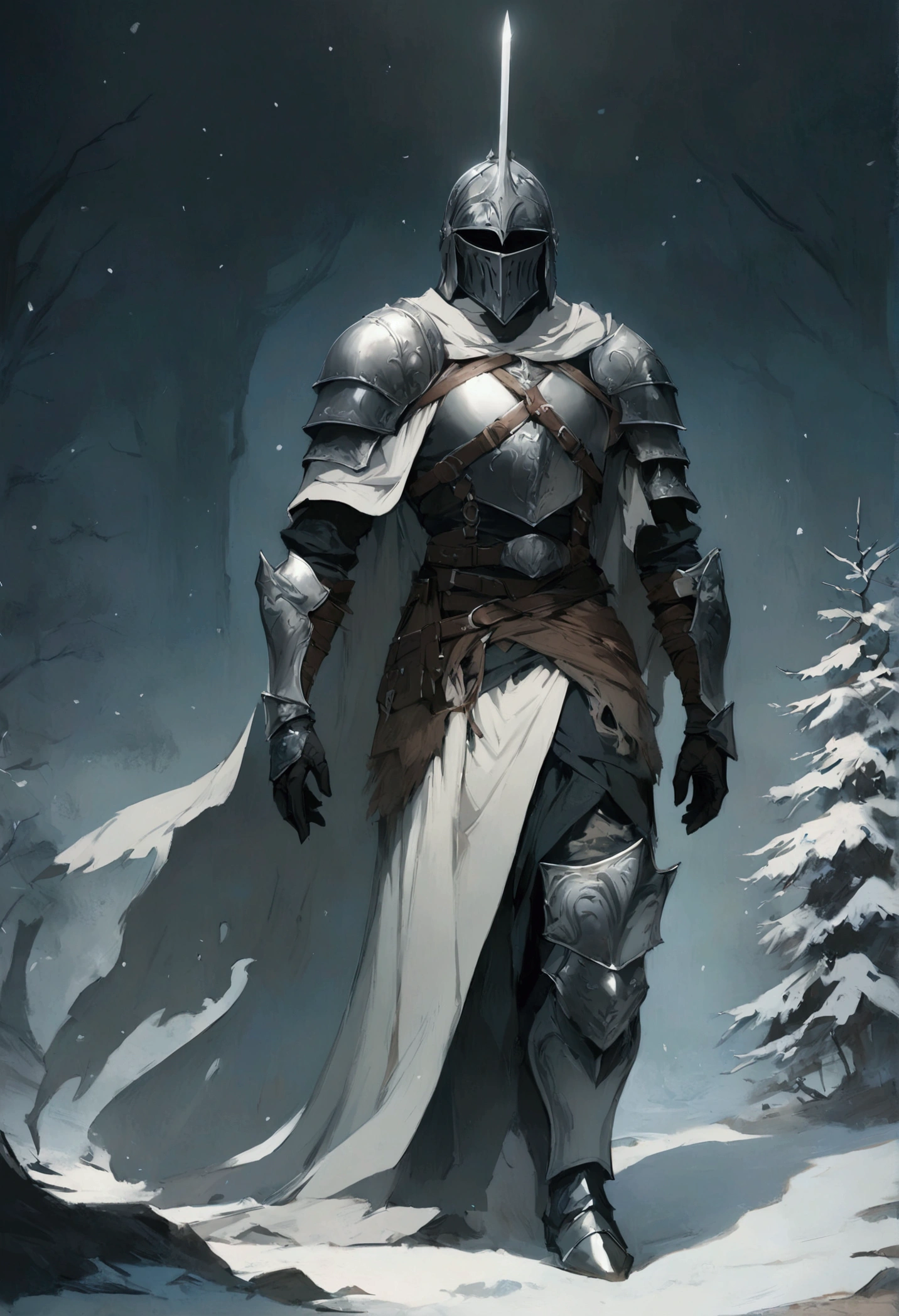 masterpiece, best quality, 1man, solo, Germanic armet helmet , silver full body armour, fantasy looking at viewer