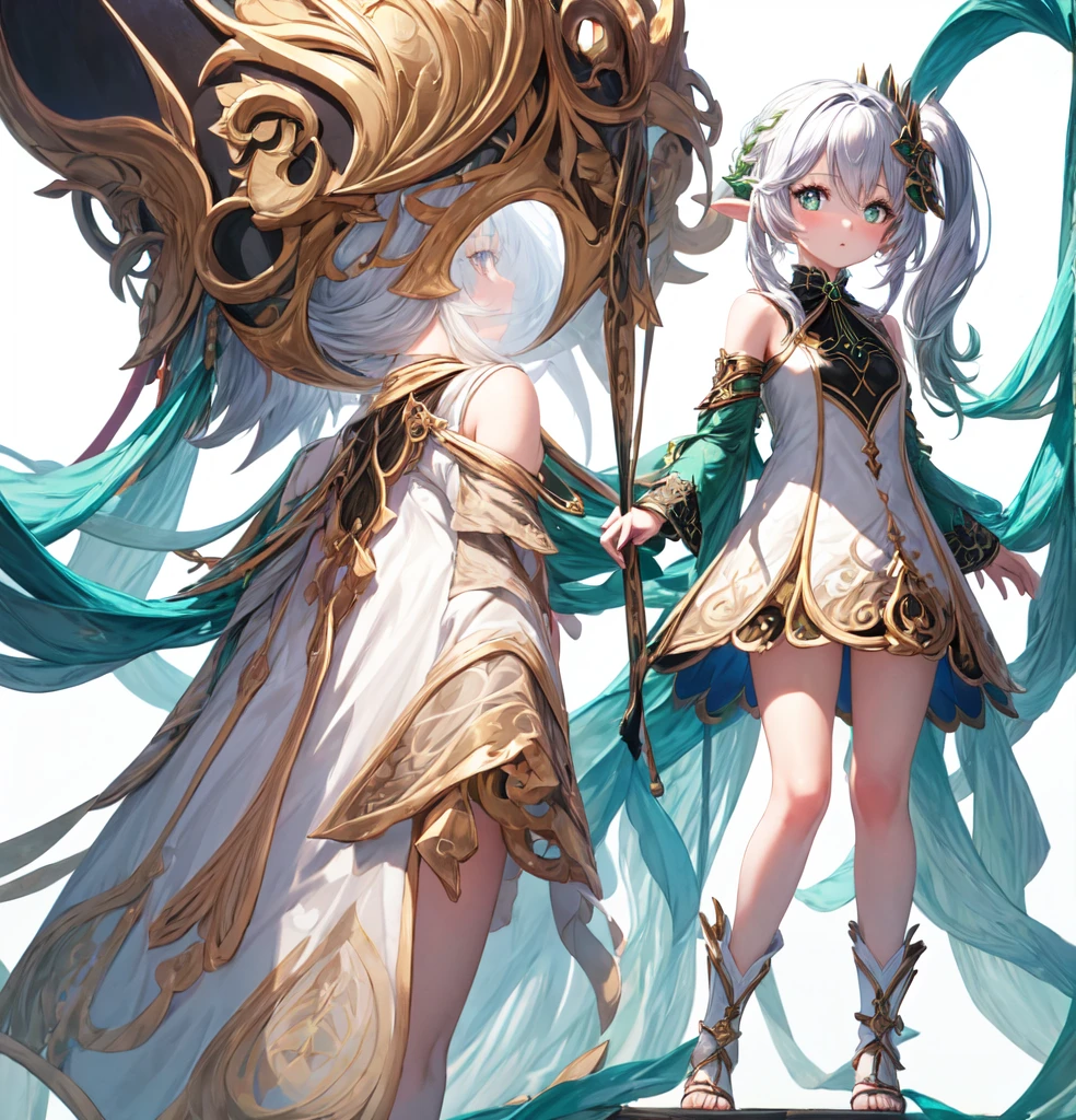 masterpiece, Highest quality, One girl, alone, Nahida_Genshin Impact, Cruciform pupil, Default_dress,  Are standing,(White Background:1.7)