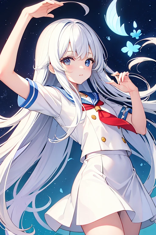 White long hair、Sailor&#39;s white uniform、White hat with gold decoration