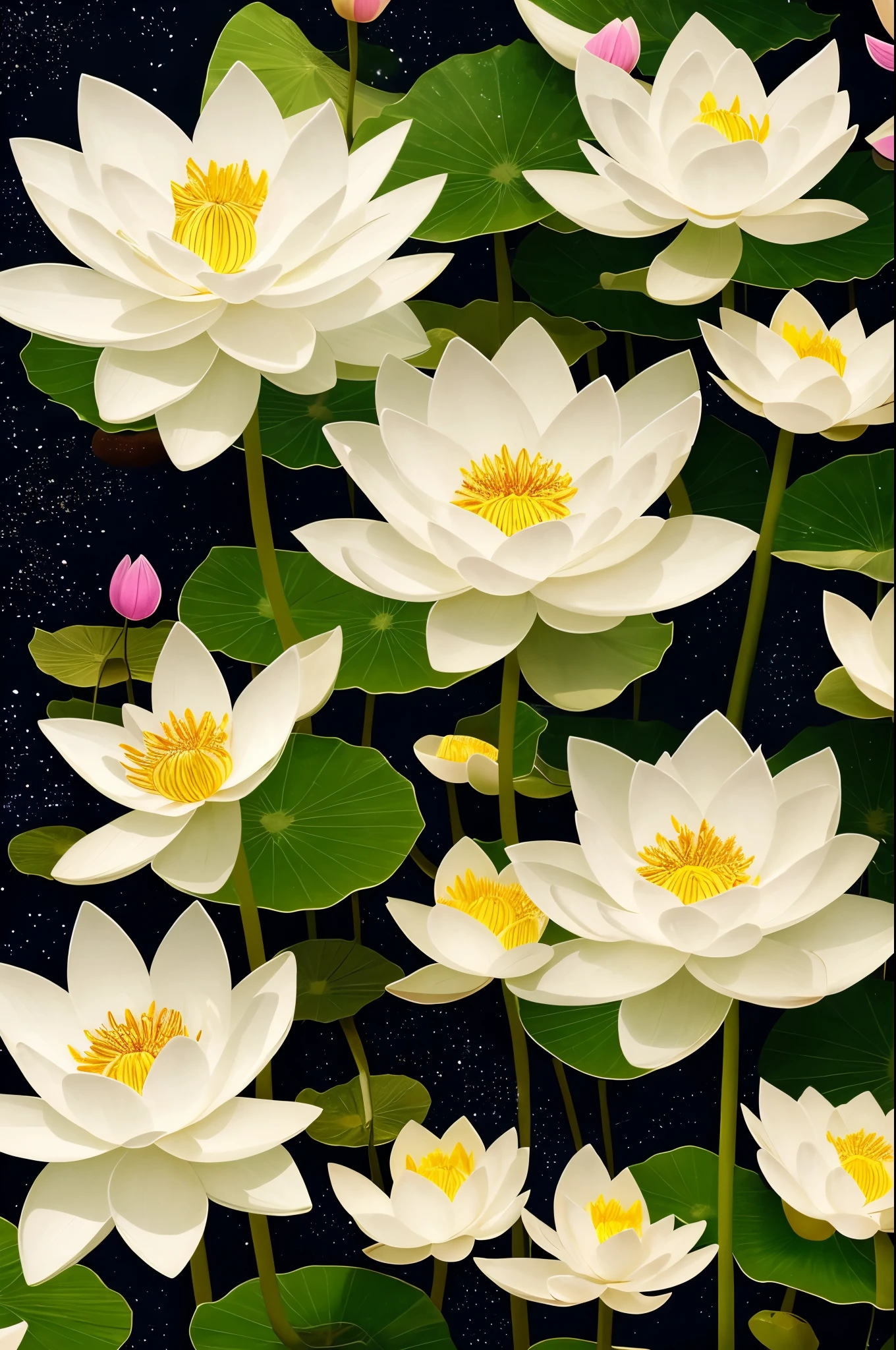 there are many white flowers that are glowing in the dark, an airbrush painting by Li Song, tumblr, psychedelic art, beautiful flowers and crystals, glowing flowers, beautiful!!! digital art, magical flowers, luminous flowers, surreal waiizi flowers, with lotus flowers, magical colorful flowers, beautiful depiction, ethereal!!! ultra realistic, glowing delicate flower, lotus flowers
