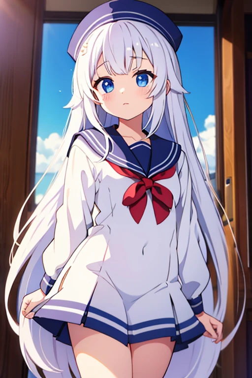 White long hair、Sailor's white uniform、White hat with gold decoration
