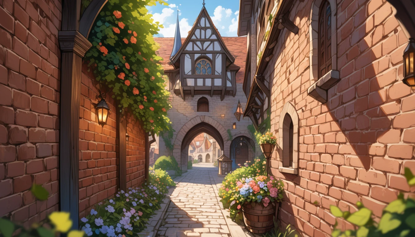 8K, RAW, best quality, masterpiece, close-up, (fantasy, medieval, Europe, (brick wall:1.2) background), ultra high res, colorful, (medium wide shot), (dynamic perspective), sharp focus, (depth of field, bokeh:1.3), ((masterpiece, best quality)), niji, concept art, realictic, anime