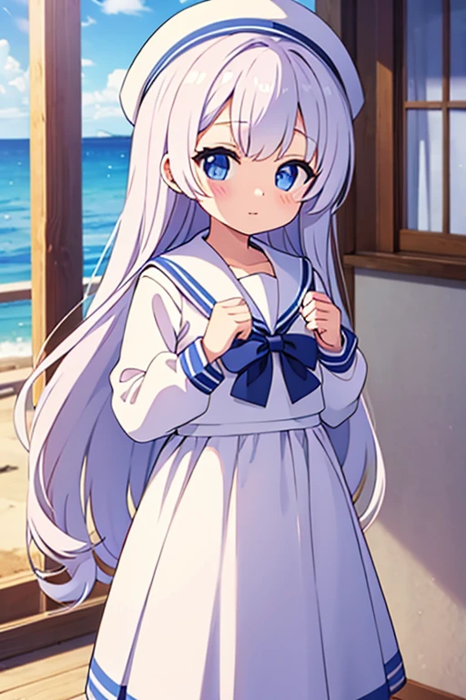 White long hair、Sailor&#39;s white uniform、White hat with gold decoration