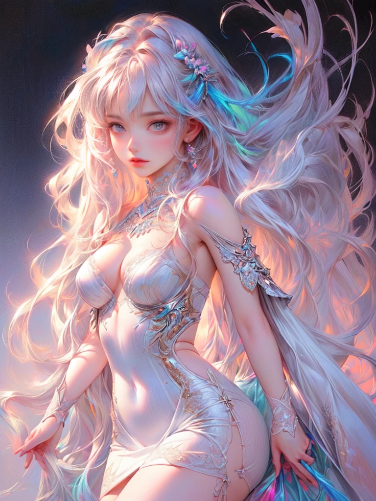 cowboyshot, cute girl, masterpiece: 1.2, highest quality, 16k, ultra-realistic, photorealistic: 1.37, beautiful detailed, cute girl, dancing on the stand at a disco, (one length, vibrant colors bodycon:1.2), through bangs, long eyelash, sparkling eyes, shining rosy lips, beautiful and delicate (hair, face, eyelash, eyes, pupils, lips, hands, thigh), Perfectly proportions body, middle breasts, cute realistic face