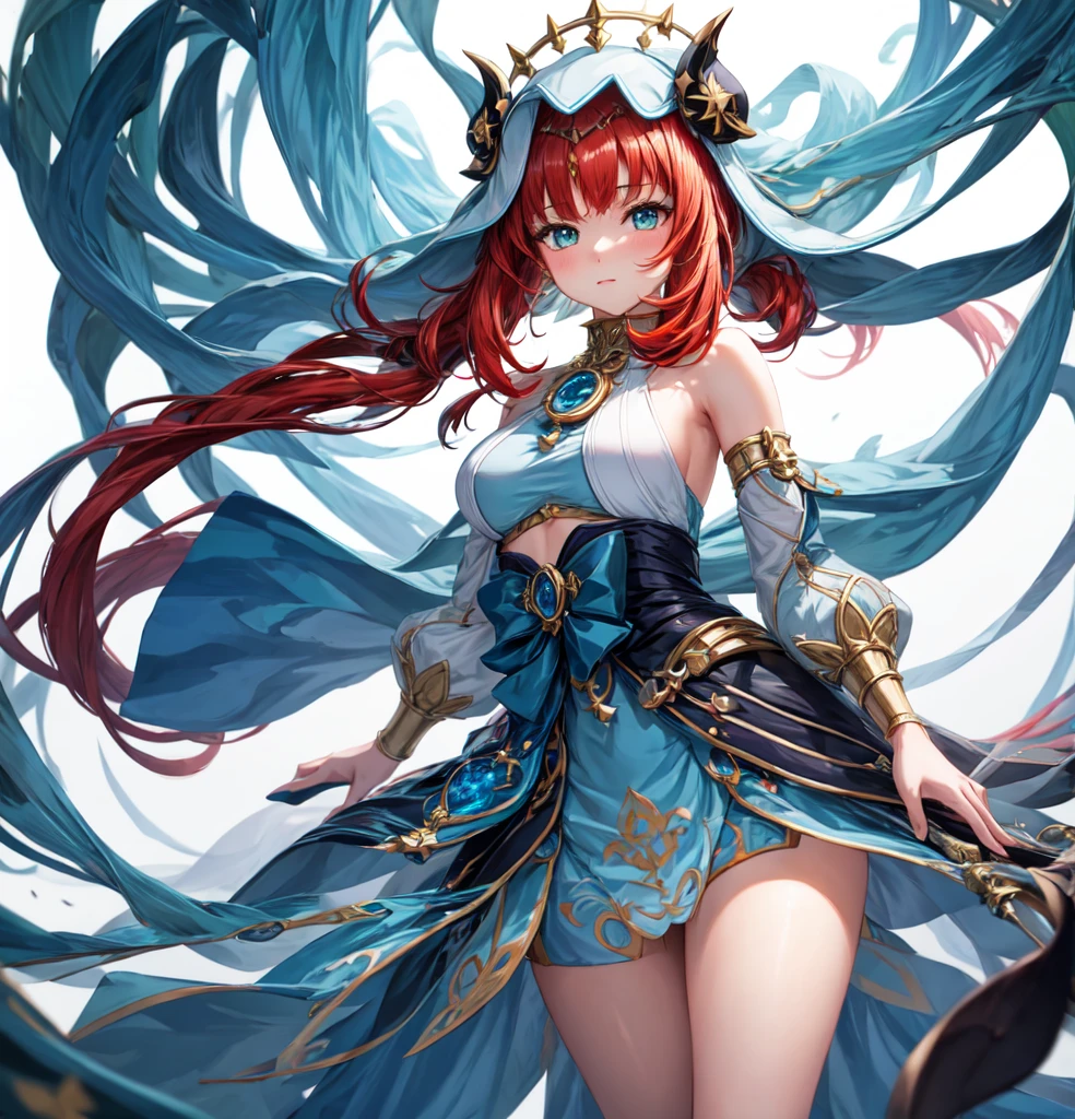masterpiece, Highest quality, One girl, alone, Niiro_Genshin Impact, Default_dress, Are standing,(White Background:1.7),Red hair