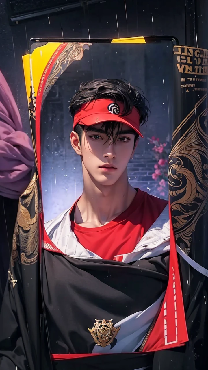 ((High quality)), ((masterpiece)), ((highly detailed)), perfect face, realistic, ((man)), ((Asian)), full body, young, 20 years old, black hair, comma hair style, ((handsome)), detailed eyes, beautiful detailed nose, realistic body, realistic light, comfortable exprssions, cute guy, sweat guy, cool guy, young, muscular body, abs body, sport clothes, sexy, rainy