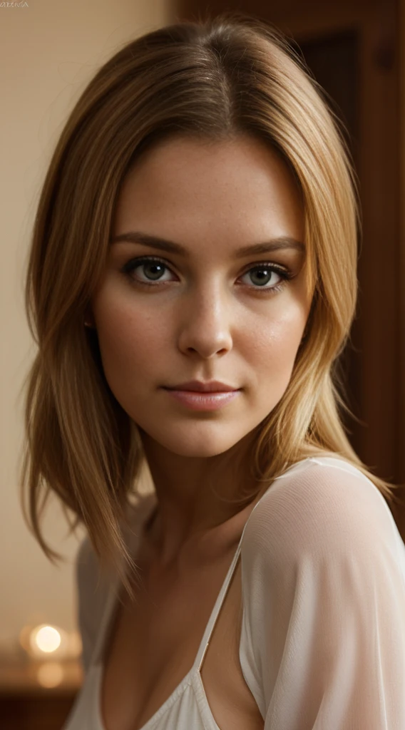 hyper realistic photograph, cute girl, 30 years old, blond har,  lencería, 64k, masterpiece, sharp photo, looking at the viewer