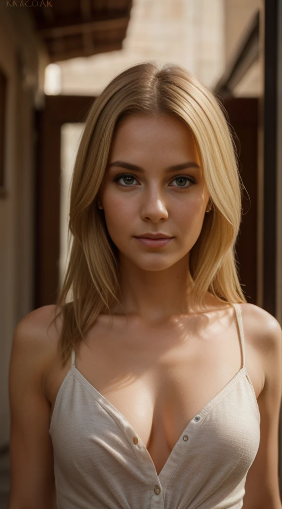hyper realistic photograph, cute girl, 30 years old, blond har, lencería, 64k, masterpiece, sharp photo, looking at the viewer
