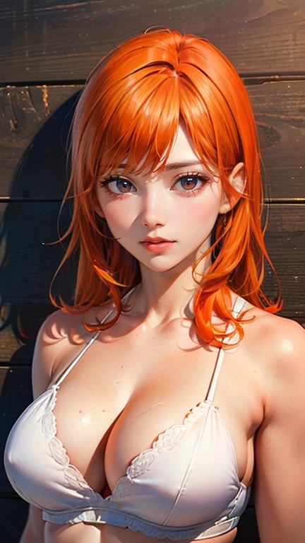 ((Highest quality, 8k, masterpiece :1.3)), (Sharp focus :1.2, Beautiful woman with perfect figure :1.4, Sleek abs), ((Big Breasts, Accentuate your cleavage:1.2)), (PhotoRealistic:1.4), (Realistic:1.4), (Orange Hair:1.5), Highly detailed face and skin texture, fine grain, double eyelid. Makeup Face, A little bit of lipstick, Sex Appeal, she&#39;On all fours, Stick your ass out.,Sexy sculpture pose, Draw the whole body,A character based on the Sengoku warlord Tokugawa Ieyasu,Her outfit incorporates Tokugawa Ieyasu&#39;Unique Armor and Symbols.、Expressing elegance and strength,The background is a dynamic seascape in the style of Katsushika Hokusai.、The colors are vivid、Touch is full of movement.