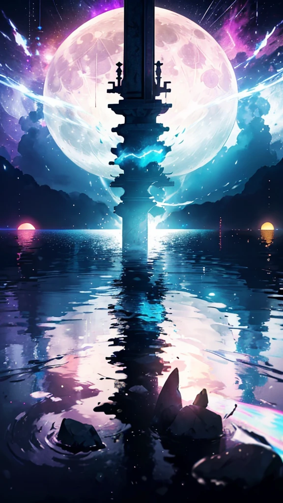 (Highest quality),(masterpiece),(Ultra-precision),,(Lens flare:1.0),(Movie Posters:1.0),(タロットカードof枠:1.0),(Close-up:1.0),(Negative Space:1.6); (Floating色とりどりof {Wind|waterofmagic|ink|crystallization|ice|fire|inflammation|lightning|蜘蛛of巣|rock|sand|particle|shine|Blood}:1.0),(多数of色とりどりな {Soap bubble|cloud|thorn|Sharp protrusions|Vine|flow|spiral|Halo|wing|Tattoo|cube|octahedron}:1.0),(Floating {red|green|green|Aqua|purple|yellow|black|white|grey|pink|orange|lime} of {ribbon|wing|particle|blade|water滴|雪ofcrystallization|Soft sphere}:1.0),({crystallization|ice|fire|inflammation|Wind|water|land|stone|universe|music|sound wave|Vortex} of {magic|wing}:1.0), ({Ray Tracing,shine|Sunlight filtering through the trees,light,Caustics|night,blackofテーマ|mysterious,Creepy|easygoing,pastel colour}:1.2), ({colorful|Rainbow colors|Multicolor}:1.0),(美しく詳細なshine:1.0)(The towering pillar in the center)((There is a large full moon in the background.:1.5))