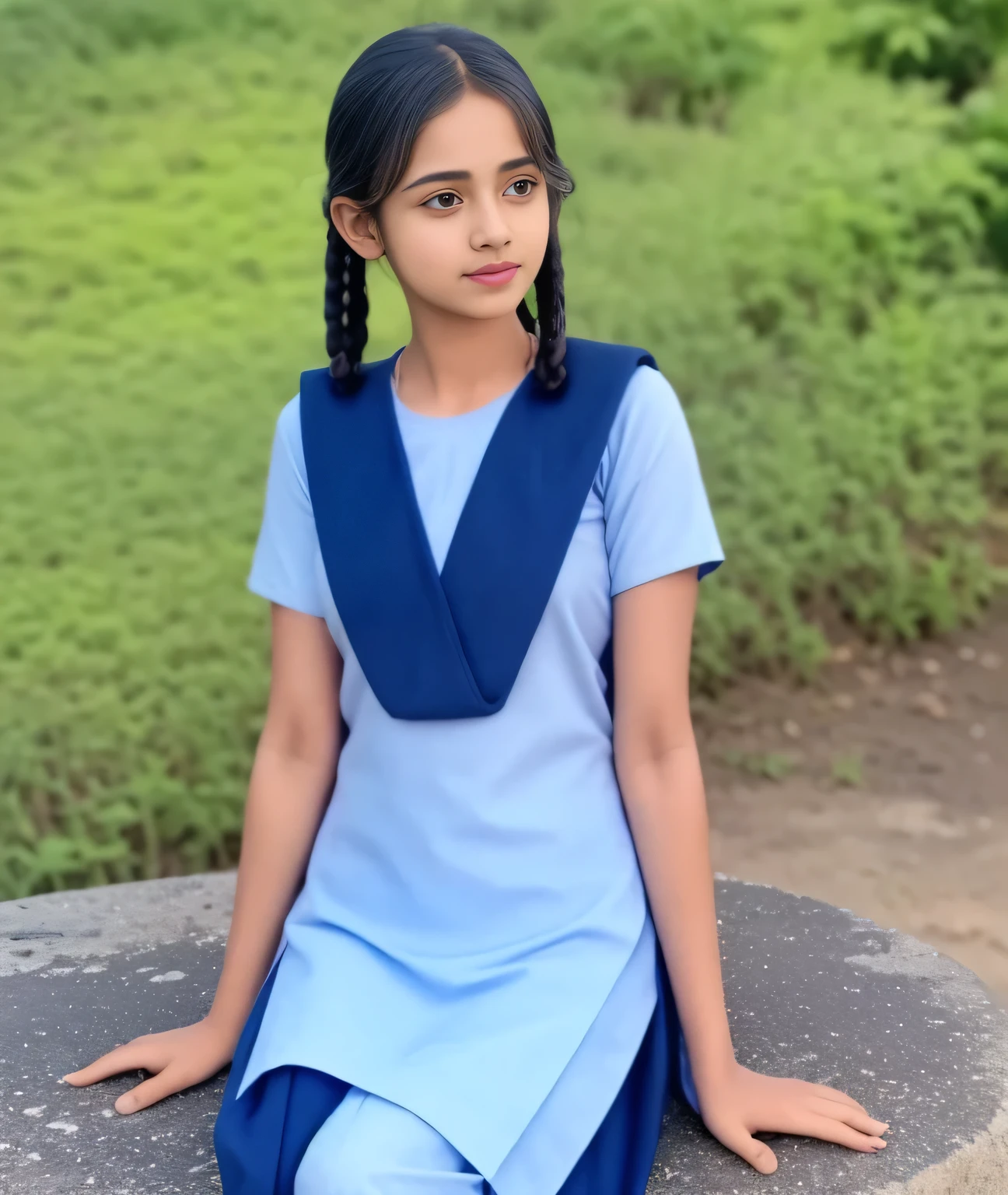 Raw photo , 1 girl , 20yo old ,Wearing  salwar kameez uniform, school girl, with plait , professional photographer, (hdr:1.4), masterpiece, ultra-realistic 8k, perfect artwork, intricate details, cute face, award winning photograph, (Best quality, 8k, 32k, Masterpiece, UHD:1.3) 