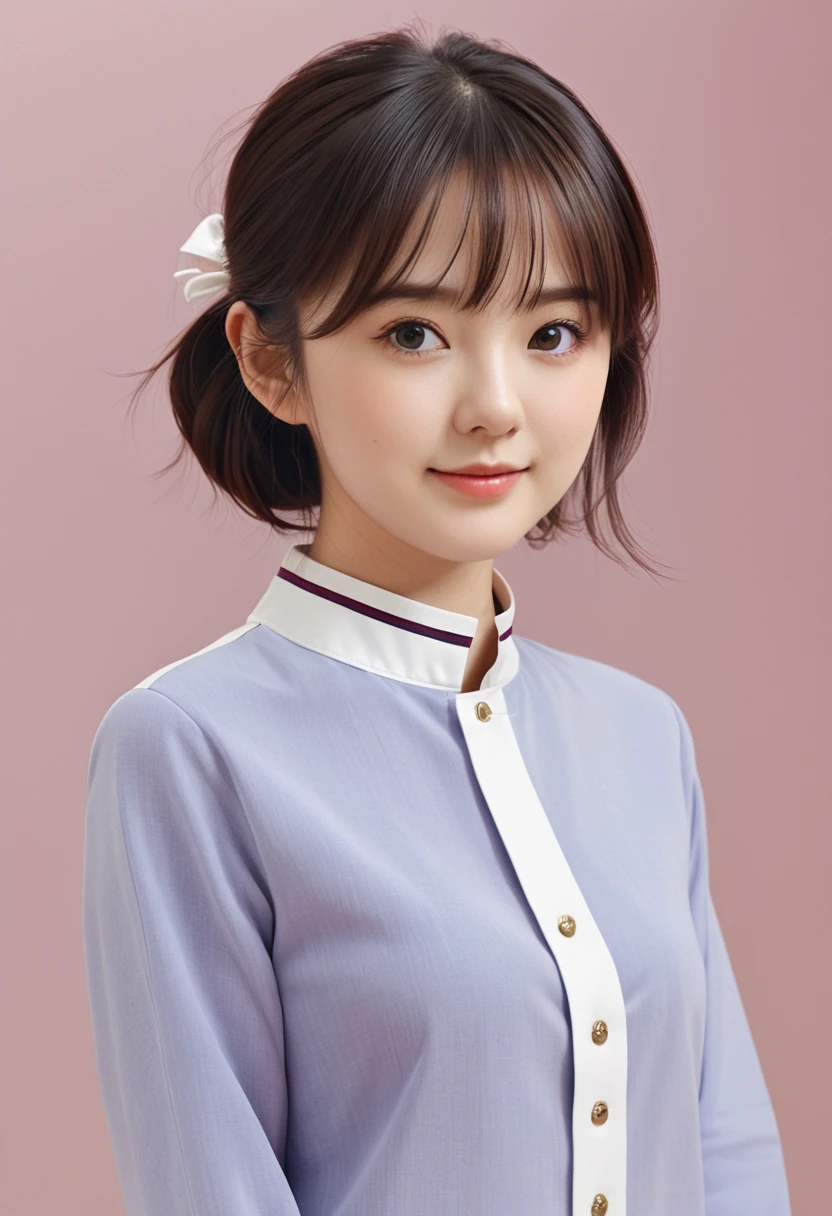 A cute girl wearing a  with a stand-up collar、Photorealistic