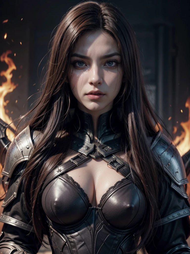Fury do jogo Darksiders 3, work of art, highest quallity, (focus only), (face perfect:1.1), (high détail:1.1), (hyper detailed eyes), Dramatic, 1womanl, (brunette skin), long purple hair, (white irises), Individual focus, amazone, long hair, moonligh, natta, armour, fleshy lips, castle, detailed back ground, artwork by Artgerm, cinematic lighting,fire whip,hellcore, Fury knight of the apocalypse, jogo Darksiders, black lipstick, 8k, Hyper mega realistic, ultra realisitic, 90s movie, cinematic