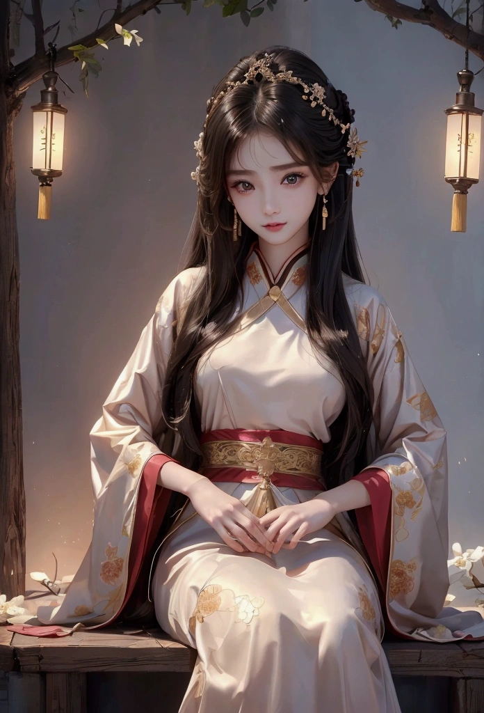 Best image quality、8k、masterpiece:1.3))、Realistic high-quality photos、Highest quality、 Beautiful face、Photos of slim models、Beautiful girl model、Young and pretty face、Beautiful model girl、A lovely and delicate face、Black Hair、Beautiful brown eyes、Young Body、Hanfu, (emphasize)、from the front、Camera gaze,、Anatomically correct、胸の谷間をemphasize、whole body、13-year-old female model、smile