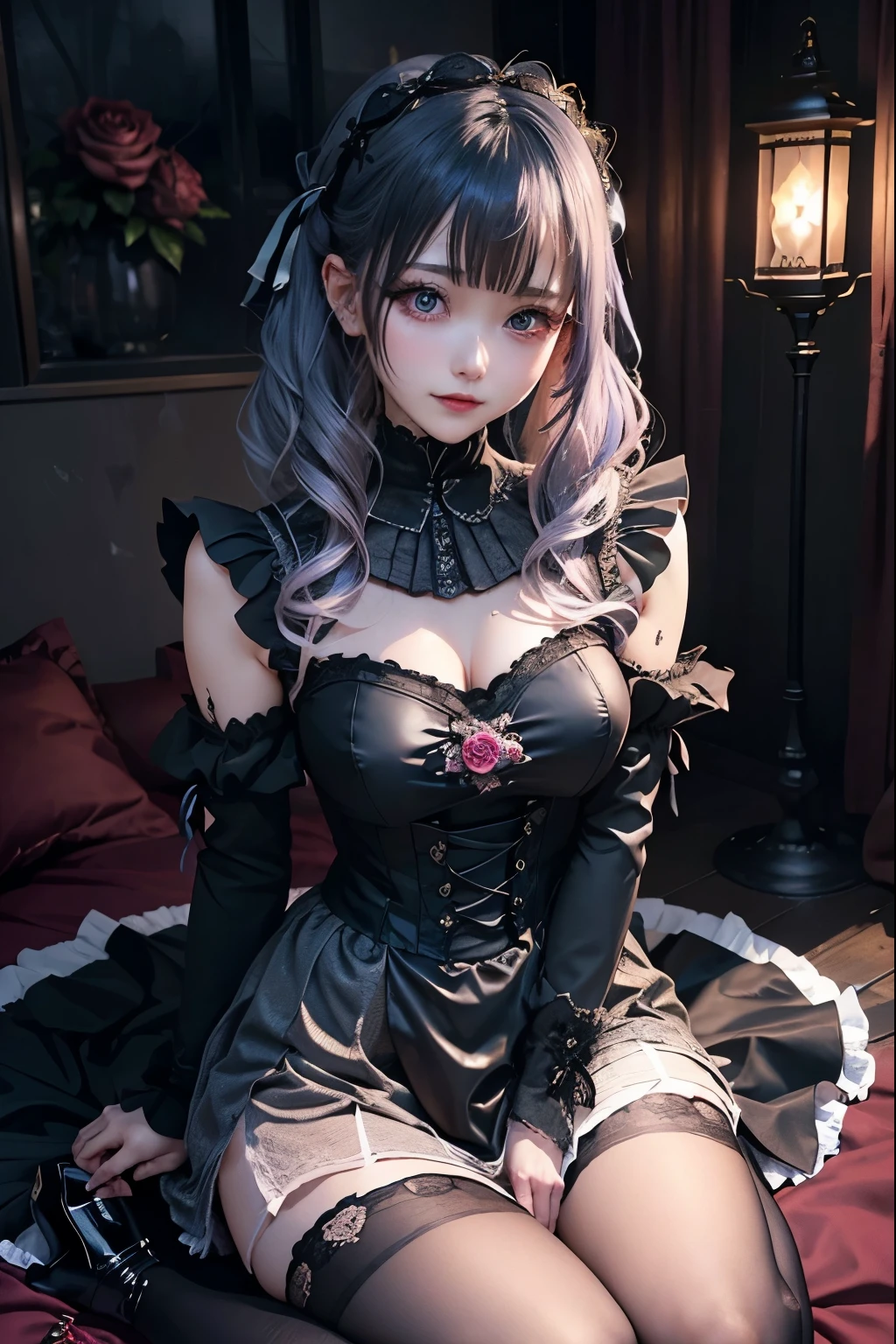 ハードなDark Gothicメイク、Black dark eyeshadow、sad、Good skin radiance、Dark Gothicメイク、Dark smile、palace、The beauty of fragrance、24-years-old、Expressions of intense sexual pleasure、Embarrassed look、Dark Gothic、Highest quality、Expression of sexual pleasure without pain、Drunk face、Purple maid outfit、mysterious、noble、Loving smile、Twin tail hair、Right eye is blue、Left eye is red、Super tempting pose、Platform heel shoes、Heavy makeup、Gothic ta Clothing、Silver Hair、Long Hair Straight Hair、Cute Gothic Loliress、Beautiful Face、Elegant face、Attractive face、Stained glassの背景、Chest glistening with sweat、The room is dark、goth long dress、Bell Sleeves、Wizard Sleeve、Decadent look、Sexually excited expression、Wet shiny thigh water、Thighs that are wet and shiny with oil、Background of a room full of roses、Sad look、Rose Maiden、The embroidery is pink、The dress has pink embroidery.、Thigh-high socks、Knee-high socks、Gentle expression、Dark black eyeshadow、Stained glassとバラの背景、Thighs are a little thin、Female Duo、Female couple、dark church background、Stained glass、Black metal world、Dark Castle、Dark Room、Slender body、gothic long dress、Victorian dress、Small breasts、With a glass of wine in your right hand、With a lantern in his left hand、The bed is covered with roses、Her thighs are shining with sweat、My body is wet and shiny、There is a lot of glitter on the thighs、I am sweating、My thighs are sticky with sweat.、My thighs are glistening with sweat、My whole body is sweaty and shiny、I sweated a lot.、My thighs are sweaty、My wet thighs are glistening with sweat.、There is a lot of sweat shining all over my body、Slender body、I rest my head on the pillow、Sleeping in bed、Beautiful legs、Outstretched legs、Lying in bed、Lying on your back in bed、The legs are quite thin、Thin legs、On all fours、Knee Up、Kneel、Slender thighs、Put your arms behind your back、Kneel、