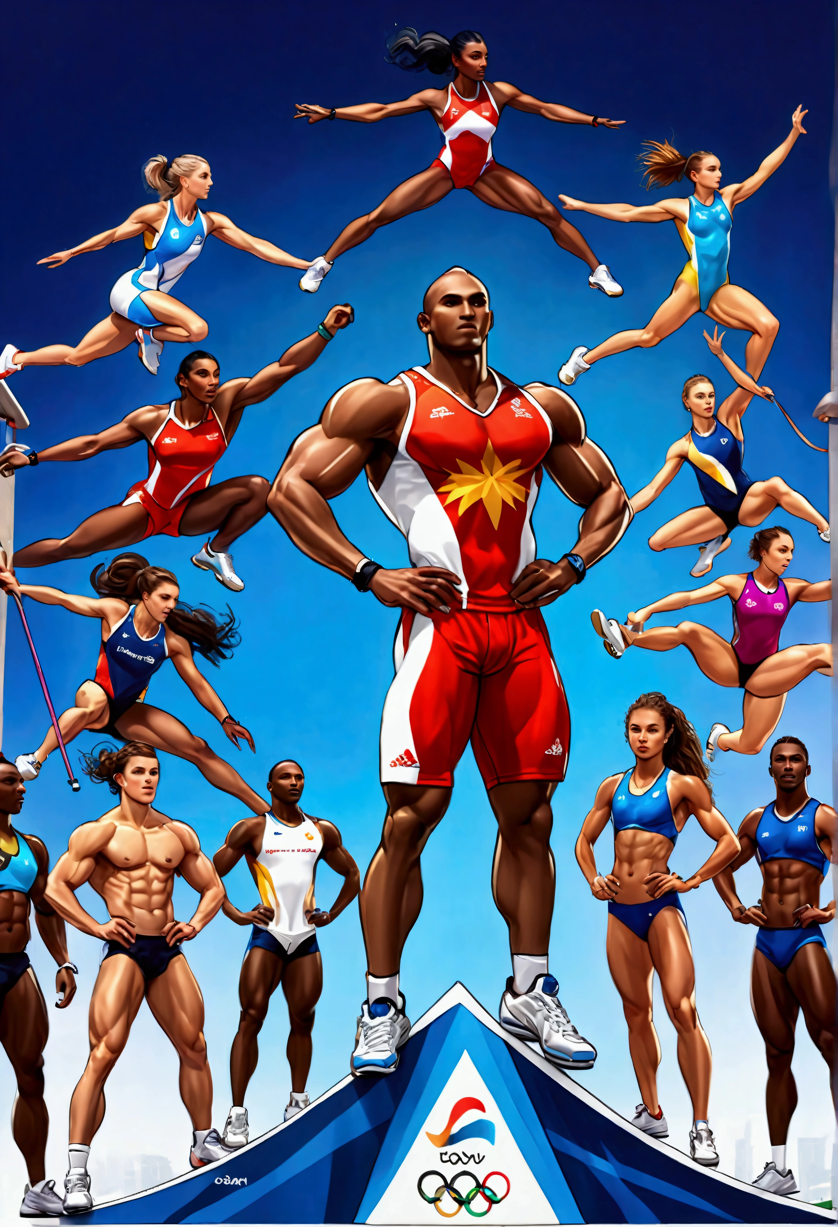 
(commercial poster of Olympic:1.5),quality\(masterpiece, best quality,8k,wallpaper of extremely detailed CG unit,hight resolution,top-quality,top-quality real texture skin,hyper realisitic,increase the resolution,RAW photos,best qualtiy,highly detailed,the wallpaper\), BREAK ,olympic athletes\(ATHLETICS,BASKETBALL,BOXING,CYCLING,FOOTBALL,GOLF,JUDO,MARATHON,RUGBY,SKATEBOARDING,SPORT CLIMBING,SURFING,SWIMMING,VOLLEYBALL,WRESTLING\),(showcase of the athletes:1.3),many human race,many nationality,(muscular),(full body:1.3),dynamic pose,(dynamic angle), BREAK ,background\((logo\(olympic\):1.3),simple, powerful, energetic, impressive\),(from above:1.6),longshot, isometric view