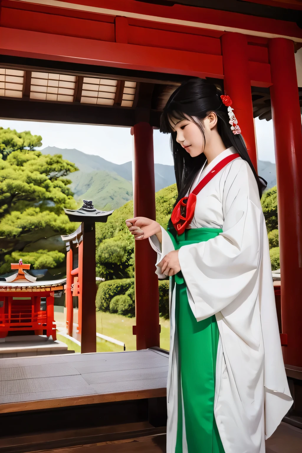 Transmitted from ancient times　god々A shrine maiden who serves　To return the blessings I have received, I head to the place where my soul rests.　In a luxurious and gorgeous atmosphere