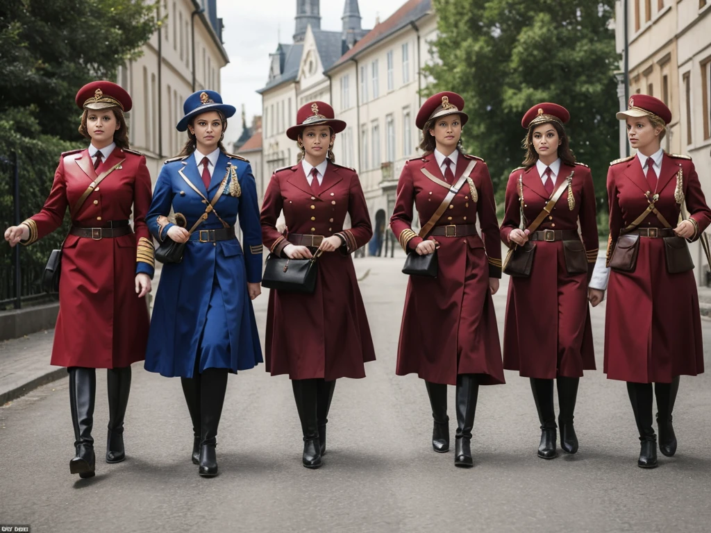 Four women dressed as old-fashioned European guards