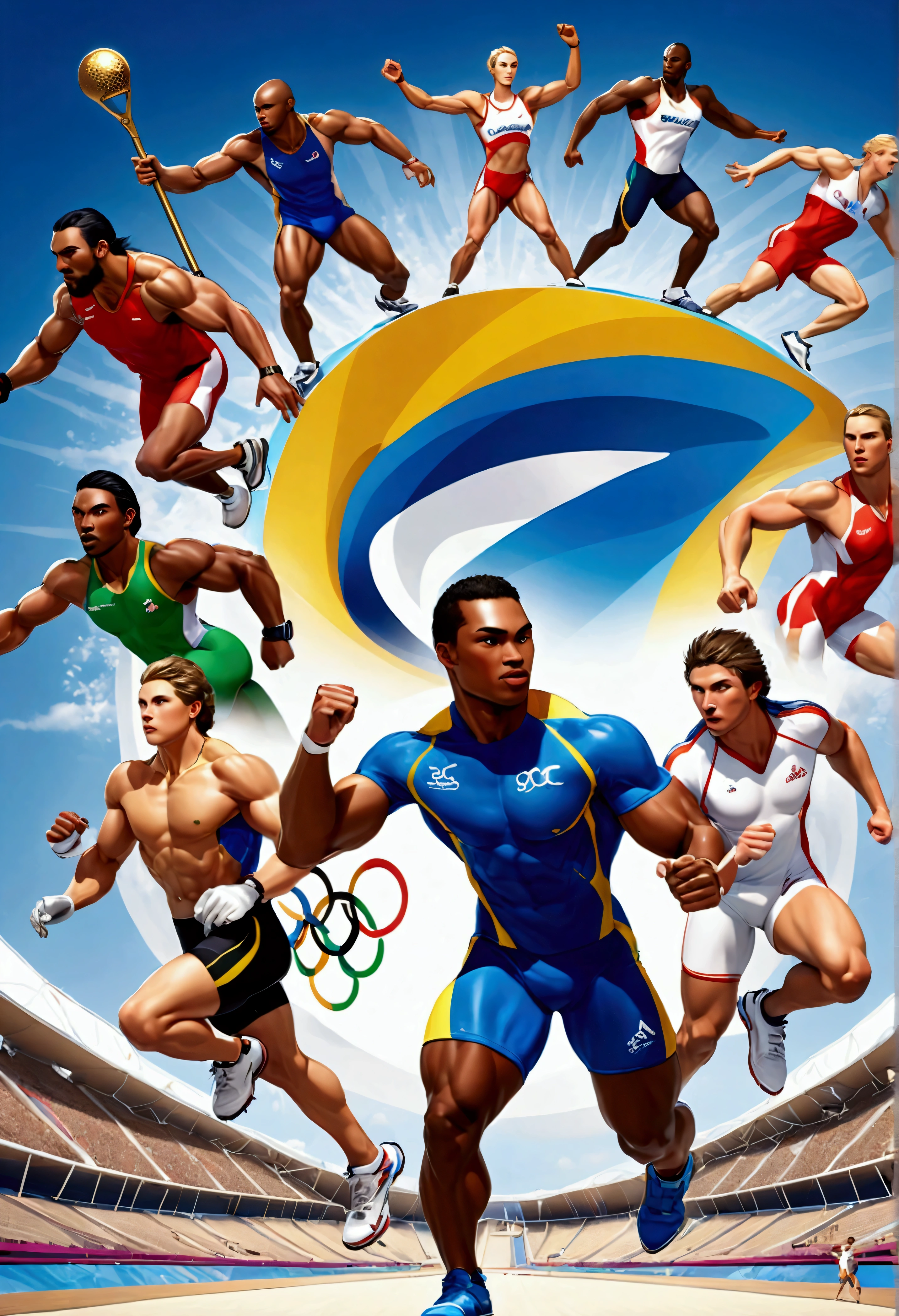 
(commercial poster of Olympic:1.5),quality\(masterpiece, best quality,8k,wallpaper of extremely detailed CG unit,hight resolution,top-quality,top-quality real texture skin,hyper realisitic,increase the resolution,RAW photos,best qualtiy,highly detailed,the wallpaper\), BREAK ,olympic athletes\(ATHLETICS,BASKETBALL,BOXING,CYCLING,FOOTBALL,GOLF,JUDO,MARATHON,RUGBY,SKATEBOARDING,SPORT CLIMBING,SURFING,SWIMMING,VOLLEYBALL,WRESTLING\),(showcase of the athletes:1.3),many human race,many nationality,(muscular),(full body:1.3),dynamic pose,(dynamic angle), BREAK ,background\((logo\(olympic\):1.3),simple, powerful, energetic, impressive\),(from above:1.6),longshot, isometric view
