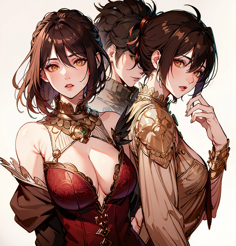 Morrigan_Dragon age,(Highest quality, masterpiece, Very detailedな, Very detailed, Exquisite, 16K,Full HD),(White Background:1.5),、Big Breasts,No text,Upper Body,Morrigan、Black Hair