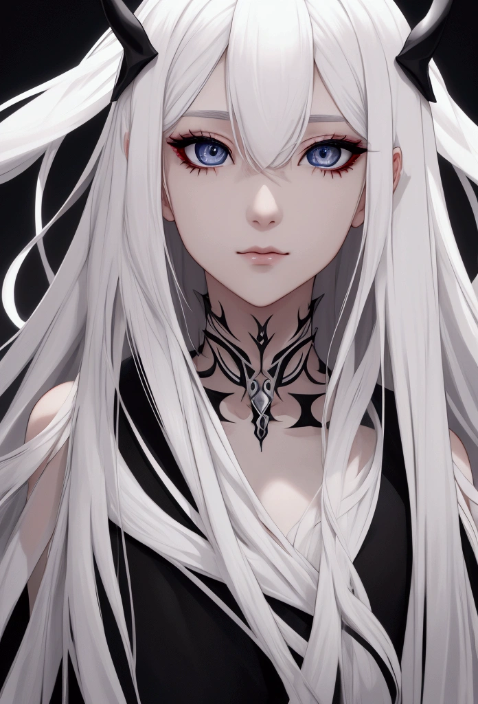 expressive eyes, perfect face, Long white hair, Black eyes, slim, (nude),(best quality:1.4)