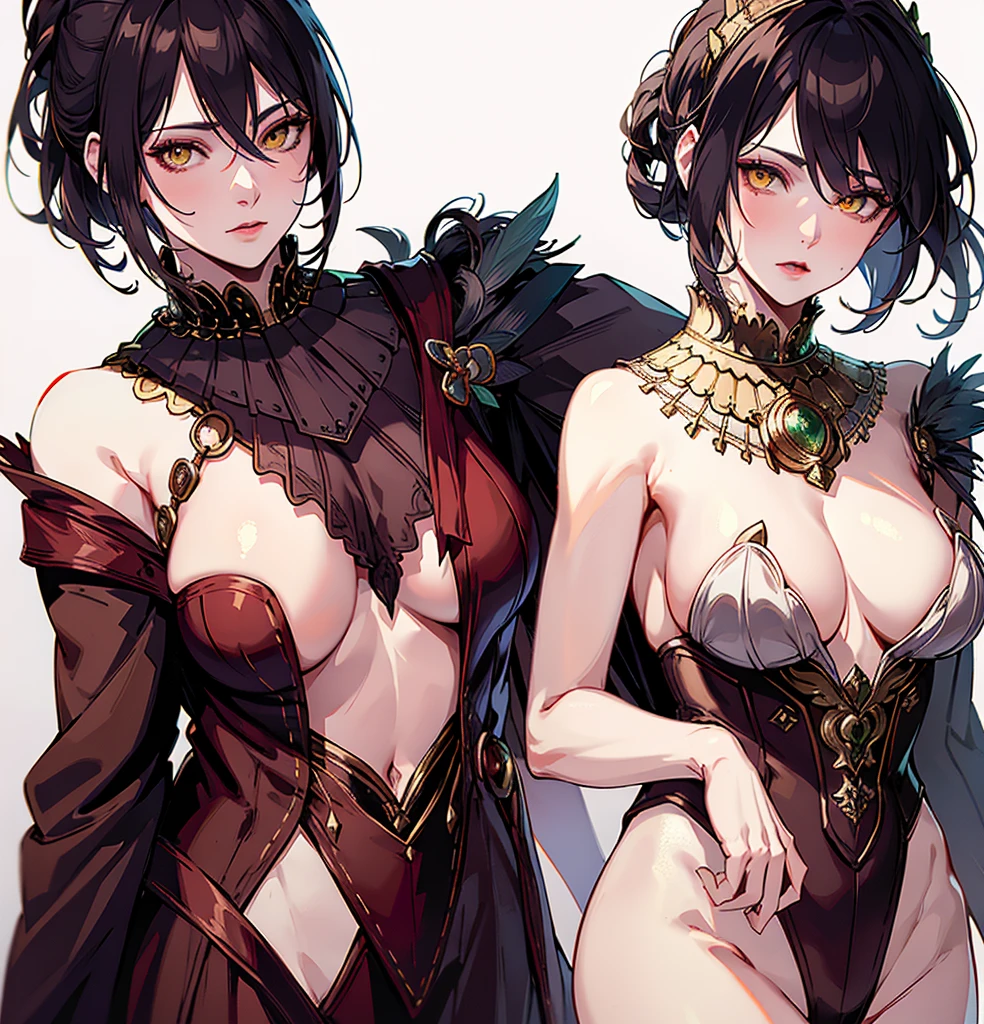 Morrigan_Dragon age,(Highest quality, masterpiece, Very detailedな, Very detailed, Exquisite, 16K,Full HD),(White Background:1.5),、,No text,Upper Body,Morrigan、Black Hair