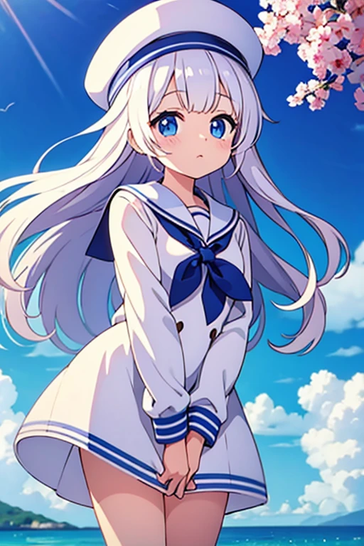 White long hair、Sailor's white uniform、White hat with gold decoration