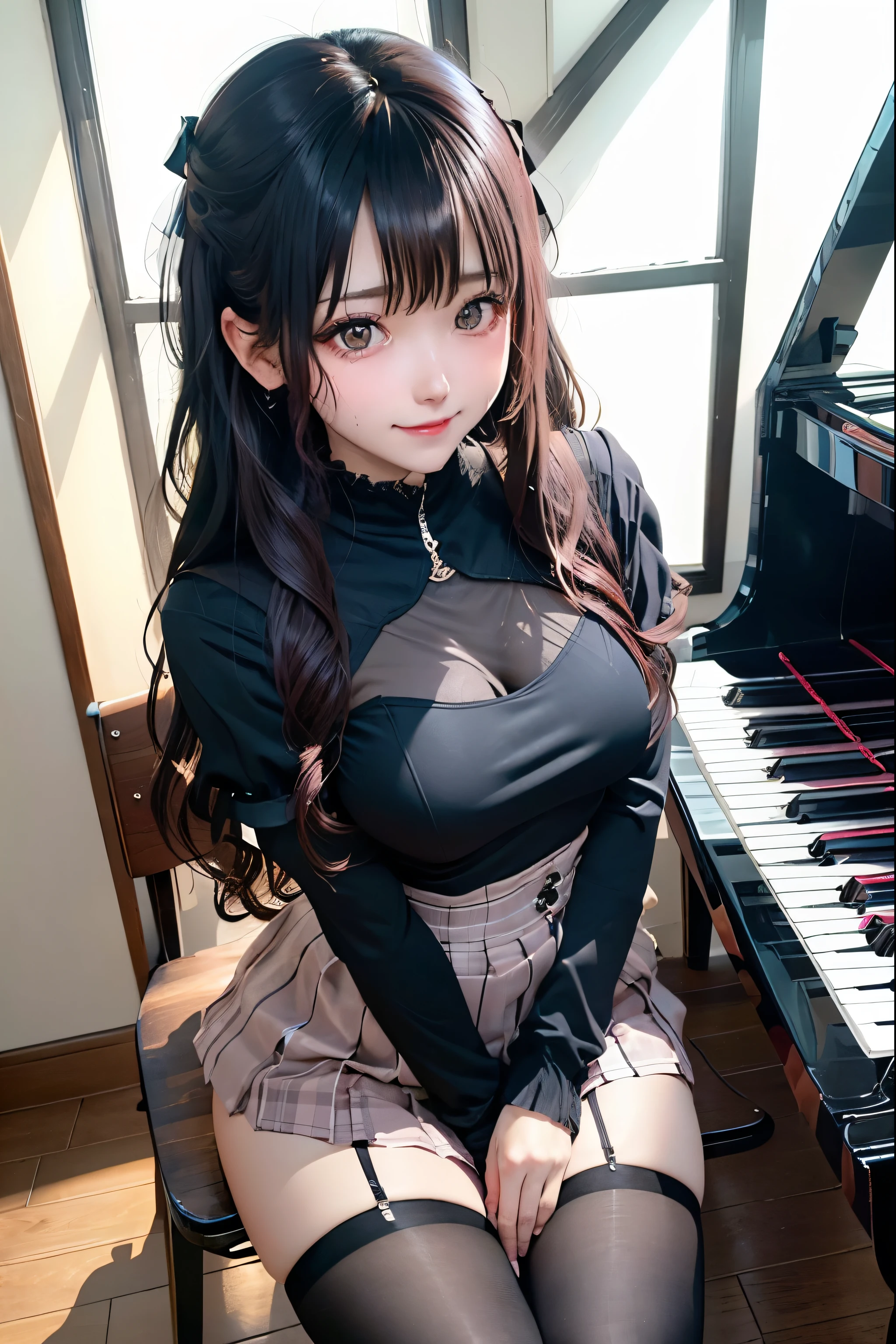 high school girlブレザー、high school girl、Red checked skirt、JK Style、Jacket、smile、garter、Knee socks、Panty stocking、Otherworldly beauty、Extraordinarily cute、boredom、unusual beauty、Dark black eyeshadow、sorrow、Good skin glow、Long Hair Straight Hair、Dark Gothic Makeup、暗いsmile、Beautiful woman、Stained Glass Background、On the table、Best Quality、5 reference books、Sweat glistens on my chest、Sweat glistens on my face、Thigh sweat、sweating、Black frill East size Regular size、Dark pink hair、Age 22 years old、Sweat sticks to my thighs、I sweat a lot and get sticky。、My thighs are sticky and shiny、Sweating on thighs and chest、Bust size S、Slightly slim、I sweat all over my body、play the piano、Sit down and play an instrument、legs are thin、Two girls、Lesbian couple、Hugging a girl、My female friend has a super cute face、My female friend has a very beautiful face、