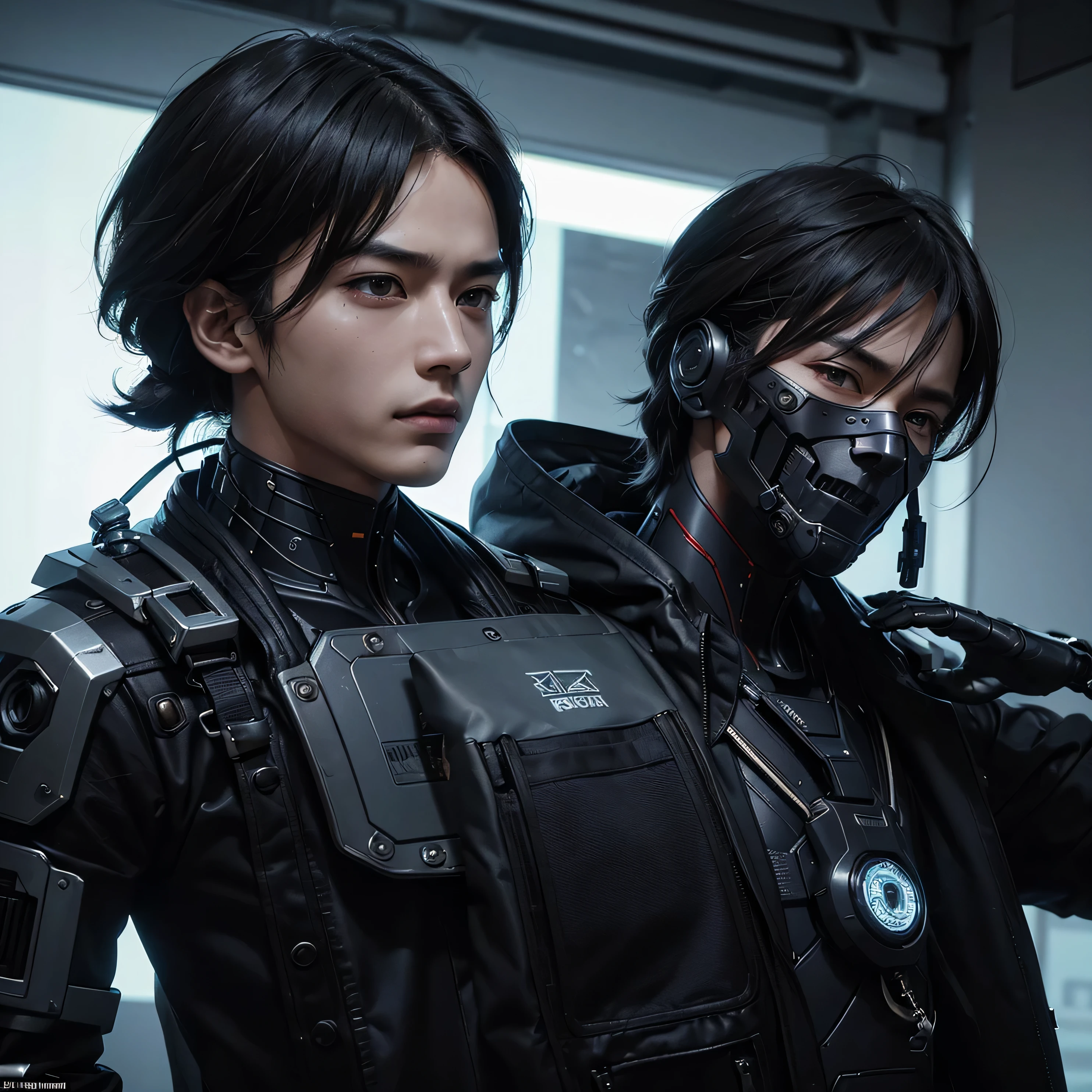 Asian male face mechanical male resolute face handsome male high quality male guide line, bright palette, Highly professional, Dramatic Lighting, Extremely beautiful:1.4), (complex details, masterpiece, best quality:1.4), Biomechanical Cyberpunk, Cybernetics, Human-machine integration, Dystopia, The encounter between organic and artificial, bright, complex, Looking at the audience, Nicomoli (Nicola Samori) Stylish dynamic pose male male robot side view 45° angle cyberpunk style driver costume driver white background bright lights ,Front, facing the camera,light is from upper right