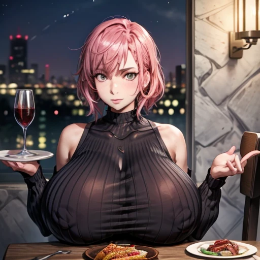 Tiffany Tower, Mature Woman, woman, pechos bigs, Huge breasts, Huge breasts, 成熟したwoman, Heavy chest, short hair, (Rubio), 肌の白いwoman, Orange eyes, big, Curvy waist, Chest on the table, With chin on hand, put your shoulders on the table, , Watching the audience, Sweater bra edge, Sensual neckline, Breast augmentation, 頭よりbig胸, Madura Road, 曲線美のあるwoman, Thick thighs, 官能的なwoman, Black belt, Delicate gloves, Bra straps are here, Soft Breasts, woman的な焦点, mother's Breasts, mother, Attractive features, 印象的なwoman, High Waist Jeans, Fabric sweaters, Tease with her , sitting on a chair in a restaurant, meeting、meeting, First Person View, To the suitor, Bobo Smile, Heart on head, Plates with food on the table, Candlelight, In an elegant restaurant, A glass of wine next to it, Sitting in front of the audience, (Sitting at a table in a restaurant), Upper Body Shot, Partially visible body, Crowded restaurant in the background, At night, Romantic mood