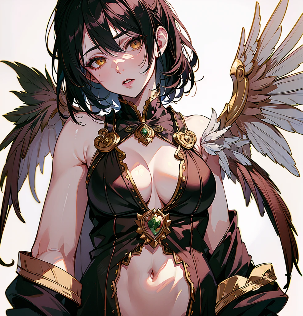 Morrigan,(Highest quality, masterpiece, Very detailedな, Very detailed, Exquisite, 16K,Full HD),(White Background:1.5),、,No text,Upper Body,Black Hair,1people,Front facing