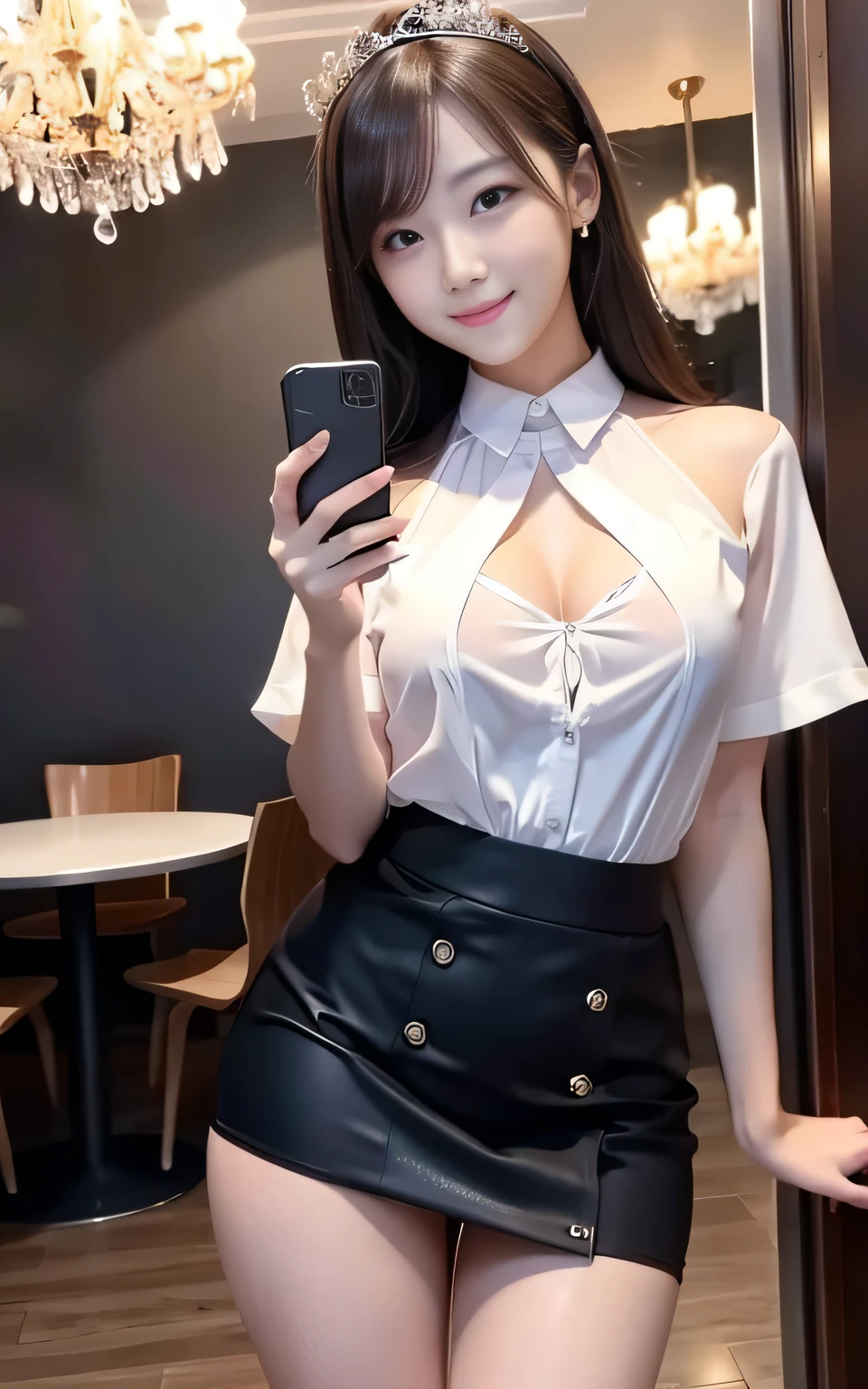 Beauty,selfie,masterpiece,high quality,Complete,smile,In detail, High resolution, 8k wallpaper, whole body,Perfect dynamic composition, Beautiful attention to detail, Random sexy poses,Charm,Alluring,skirt lift
