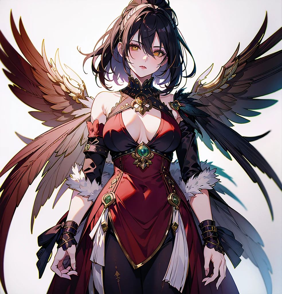 Morrigan,(Highest quality, masterpiece, Very detailedな, Very detailed, Exquisite, 16K,Full HD),(White Background:1.5),、Big Breasts,No text,Upper Body,Black Hair,１people,Front facing