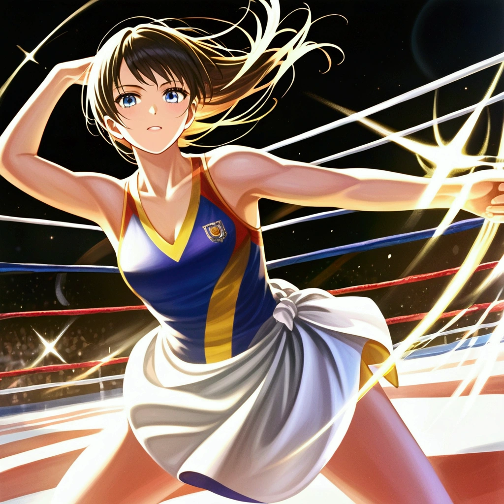masterpiece, best quality, source anime, official art, 8k, ultra-detailed,very aesthetic, absurdres, perfect anatomy, dramatic angle, a Women's wrestling match, Olympic, indoor, cinematic lighting, newest, Perfect Hands