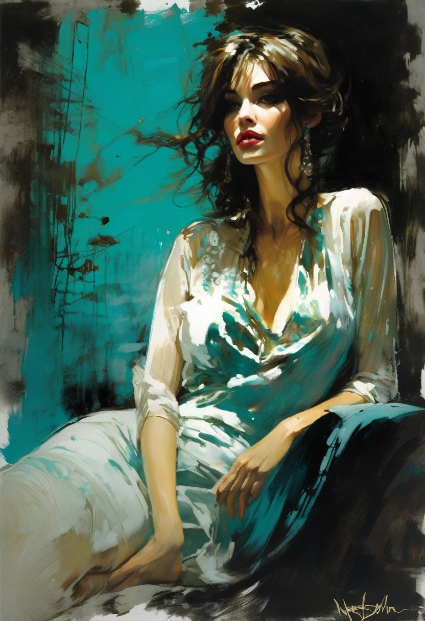 the darkest and longest night of the year. Full length view. Ghost, porcelain face, big turquoise eyes, perfect eyes, top quality style by Ralph Blakelock, Ed Emshwiller, Marianne Wroten, Arthur Rackham, Niko Anttila. Beautiful cinematic impressionistic painting in the style of Jeremy Mann and Charles Dana Gibson, Mark Demsteader, Paul Hedley + concept art, Spring, Very beautiful, gouache, cinematic, calligraphic. lines. Dark, creepy, mysterious, modern vintage, rich deep colors, boho style, beautiful patterns, fashion style illustrations. hyperrealistic photography, --niji 5 --ar 2:3 --expressive style --v 5, , short skirt, sexy, th