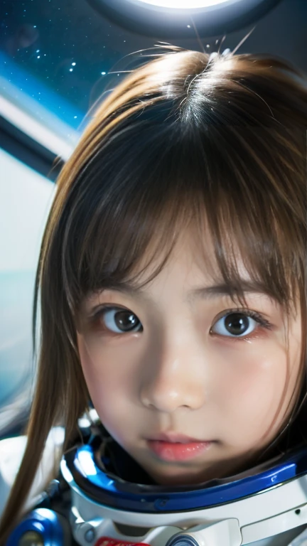 Female spaceship pilot, Japanese, , one girl, (beautiful, detailed eyes, clear double pupils), far future world, flying in space, spacesuit style for spaceship piloting, bobbed hair, sitting at the controls of a spaceship, lonely expression, stars twinkling outside the spaceship window, space , a scene from a sci-fi movie, ((masterpiece, top quality, award-winning, highest resolution, photorealistic, raw photo, 8K wallpaper)), ((high resolution, very detailed, fine detail)))