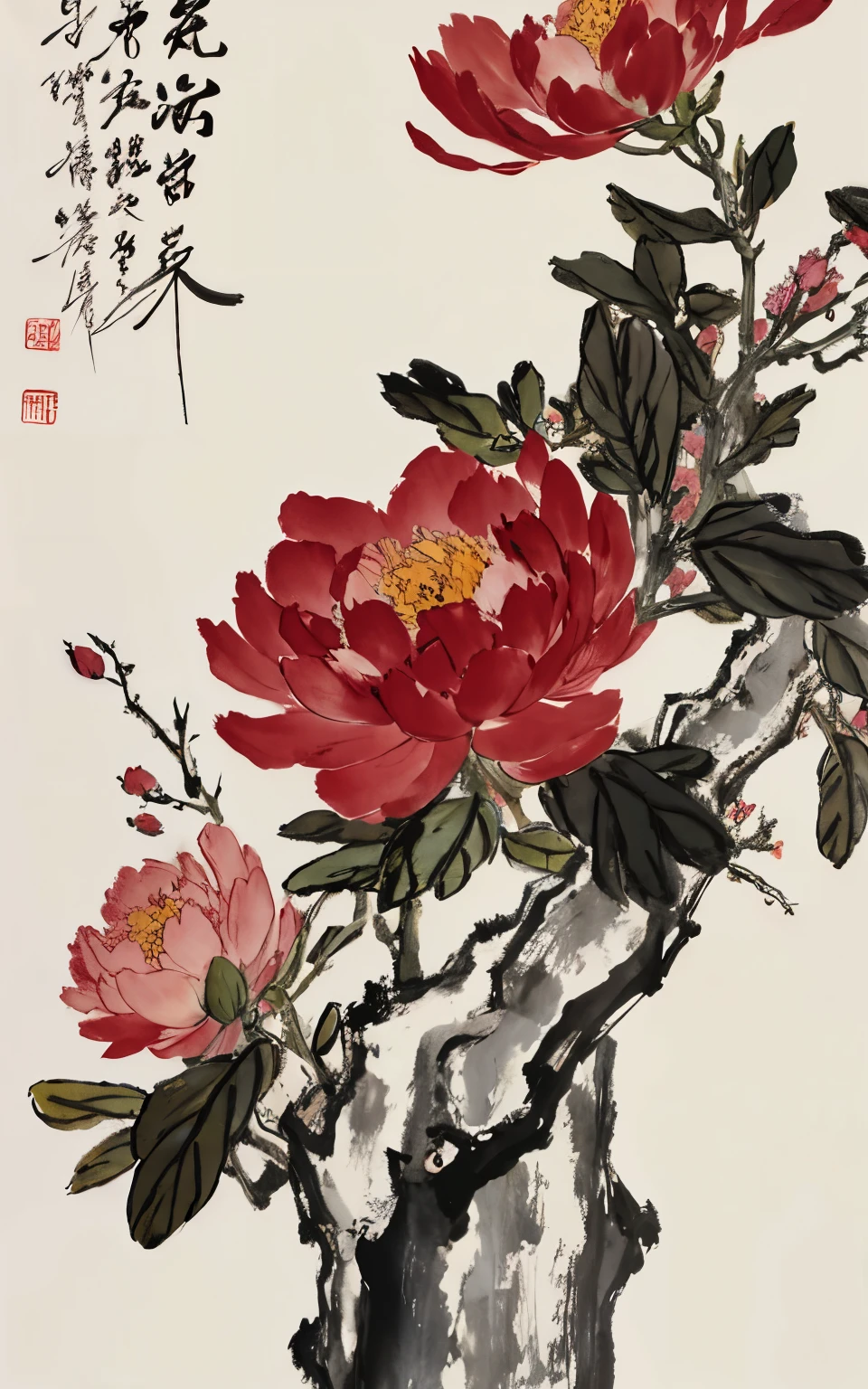 Qi Baishi，Zhang Daqian style，The composition is perfect，Peony