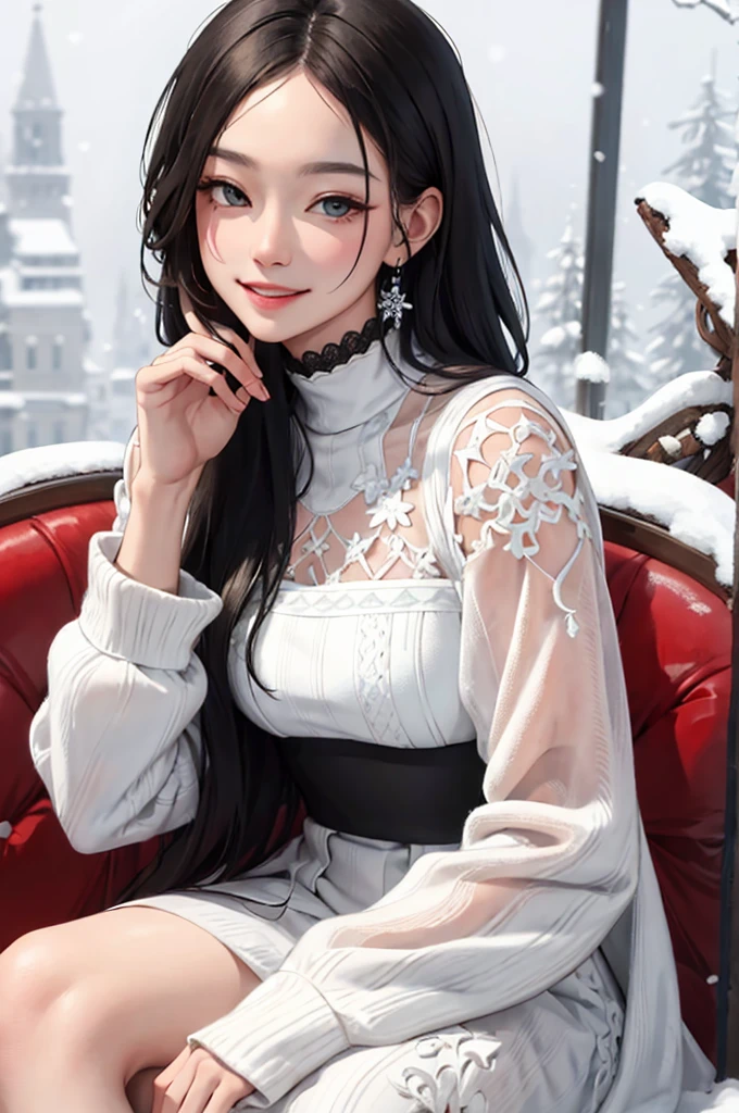 (masterpiece:1.2, best quality), (The real situation, Intricate details), 1. Ms., Solitary, Upper Body, sit down, sit on the floor, Random, Long hair, Minimalist Makeup, Natural fabrics, Close-up of face, Smile, Happy expression, snow, snowing, Cold settings, #12: Very Long Light Platinum Blonde Hair, Braided hair, braided Long hair, Bangs, Thick hair, Green Eyes, emerald Green Eyes, Large target breasts, Large target ass, Large target , Blue Jacket, Fur jacket , White fur, Blue Jacket with fur, Blue Jacket White fur, Bangs on forehead, Korean Bangs, cute Bangs, Mature face, 1 adult, 1 female, 1 female, thigh, black Tights, Black pants, Tights, (Large target tits), (Large target breasts).(masterpiece, best quality),(((From below, Depth of Field, Hook of Holland, green lighting))), Flowing hair, 1 Girl, Solitary, formal, Hands in pockets, Set, Black gloves, architecture, Looking at the audience, Black tie, fingerless gloves, White shirt, City, outdoor, Black jacket, belt, Black pants, Collared shirt, Brown eyes, permanent, Long sleeve, Gray hair, Cityscape, Open jacket, Cowboy shooting, Skyscraper, black Set, night, pant Set, Very long hair,((Very large breasts)),((Grooves reveal original skin))