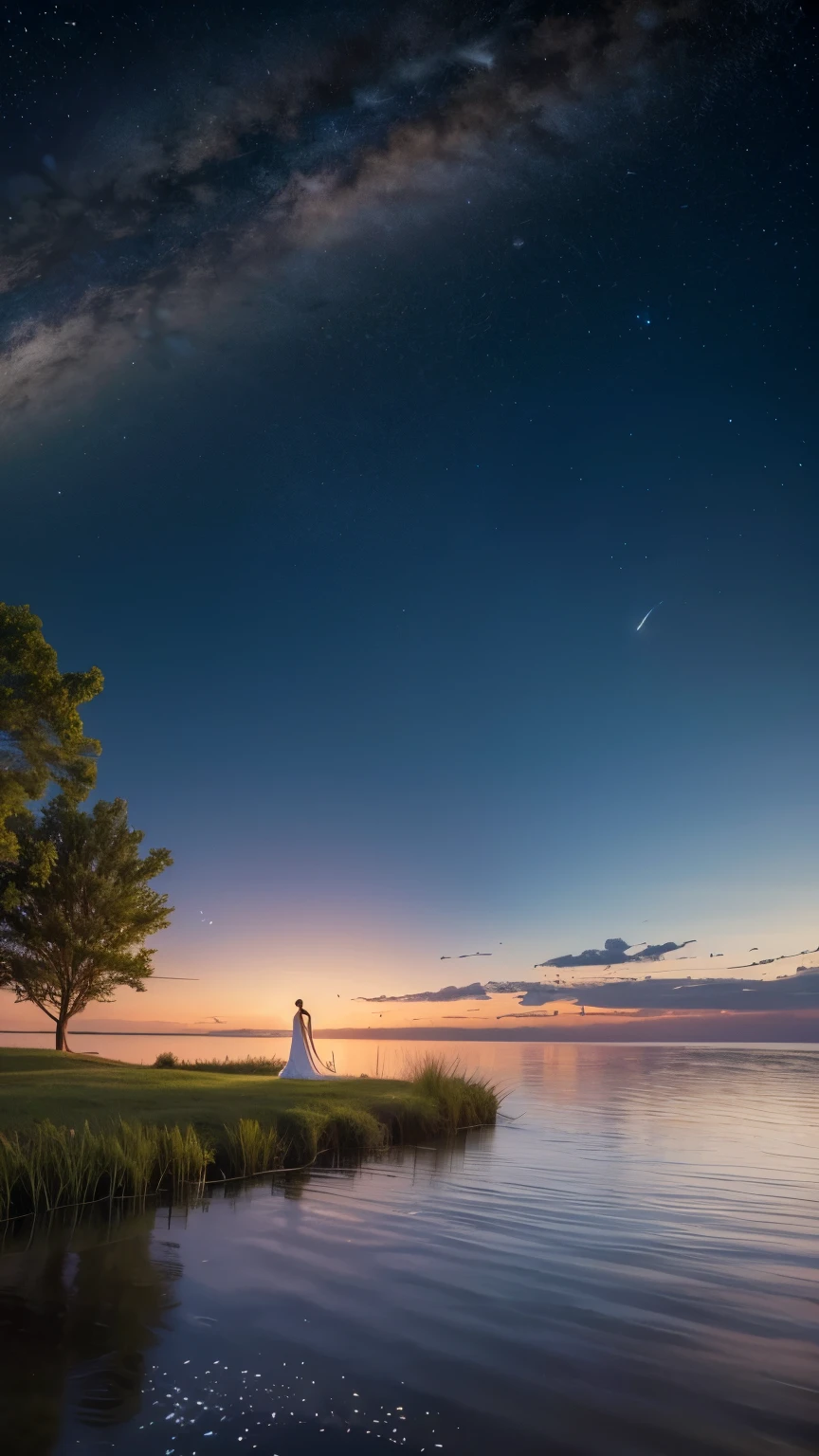 An image suitable for a YouTube Shorts video inspired by a global message of love, peace, and unity. The scene features a serene night sky filled with stars, symbolizing the 8 billion people around the world. In the foreground, there is a glowing heart symbolizing love and unity. Soft, gentle light emanates from the heart, illuminating the surrounding landscape. The background includes elements representing hope and peace, such as doves and soft clouds. The overall atmosphere should be calm, respectful, and uplifting, capturing the essence of a special wedding ceremony and a global message of harmony. The colors should be soft and harmonious, creating a sense of peace and spiritual reflection. The aspect ratio should be 16:9 and vertical.