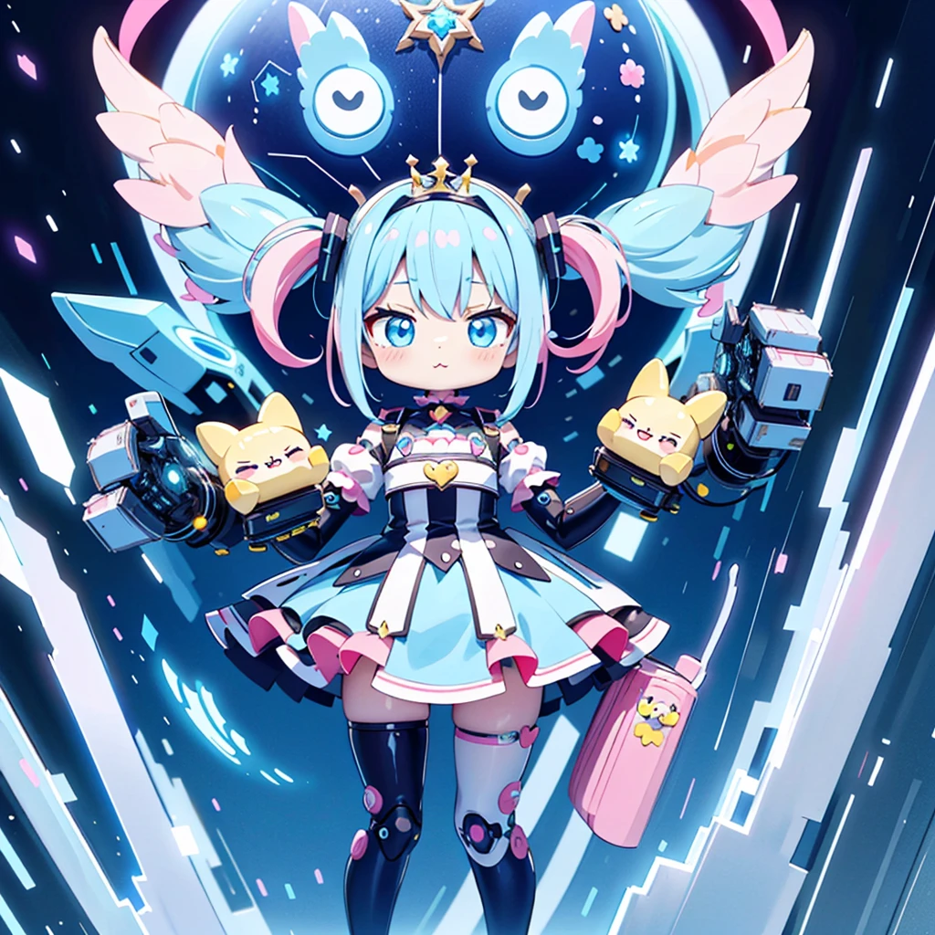 (Kawaii Character:1.4), Cyber Princess, She is immersed in cyber networks, (Special effects), masterpiece, Highest quality, Clear images, Clear images, Clear images, Unrealistic image, Highly detailed background,kawaii tech,