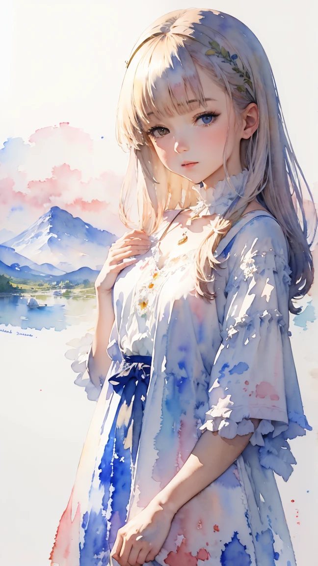 (masterpiece:1.2, Highest quality),(Very detailed),(((watercolor))),8k,wallpaper,Landscape of France,Louvre Museum,(((透明watercolor)))