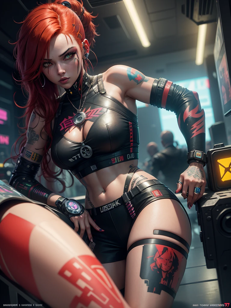 Red head girl with tattoos. Cyberpunk 2077