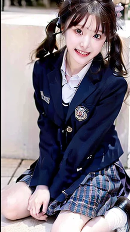 (1 Japanese lady, age 20s, (highest quality: 1.2), (Realistic), (Realistic: 1.37), Ultra-high resolution, cute, dimples, friendly, kind smile, Mouth closed,Red cheeks embarrassment, Beautiful details, Beautiful Nose, Black twin tails,Giant Dulcefo, pork, Thighs, Ample Round Bosom, Healthy Body Proportions, Self Snap,Thin Tight Shirt,University Uniforms,blazer,Pleated skirt,(The skirt is tartan check pattern....:1.3),(Sitting:1), Sitting on the ground in the city at night,(Hold my feet:1),From above, High-Angle-Shot, Bring your face closer, Bokeh)