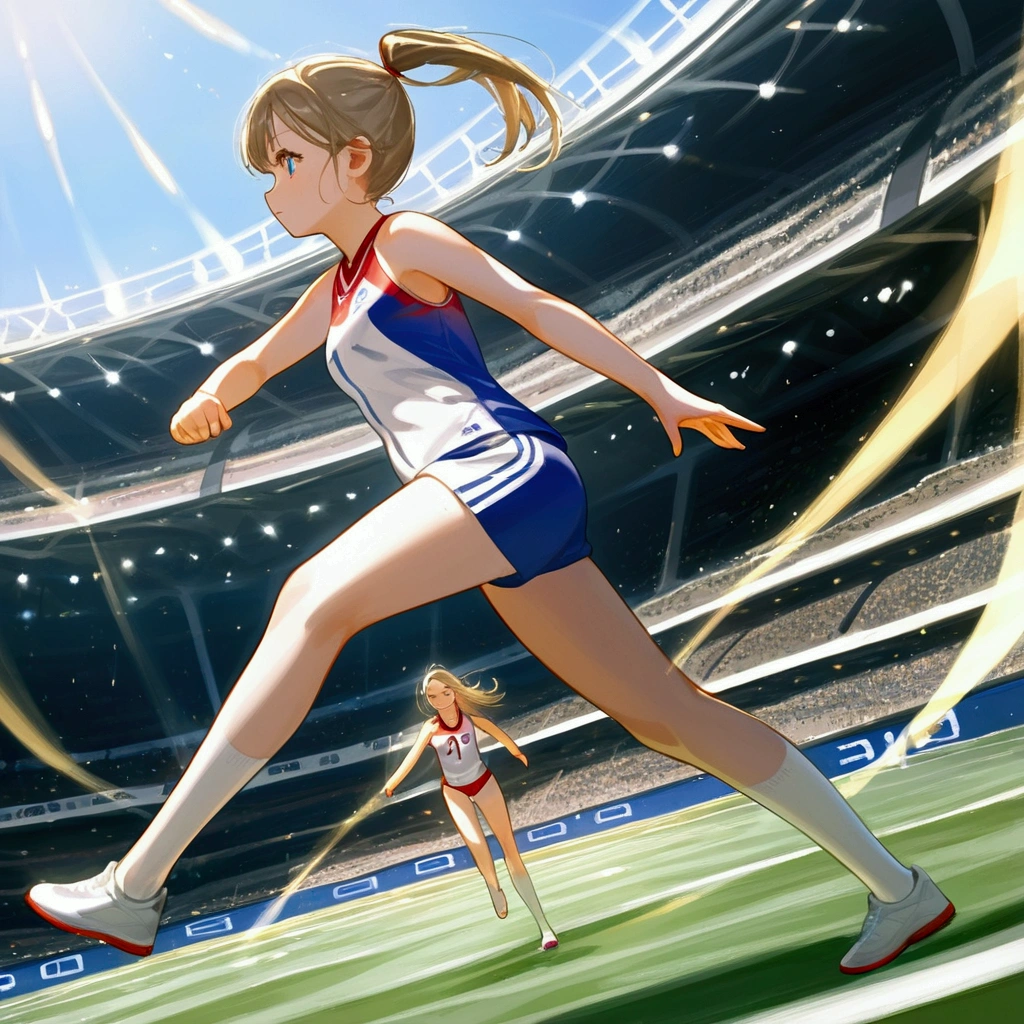 score_9, score_8_up, source anime, official art, 8k, ultra-detailed,very aesthetic, absurdres, perfect anatomy, dramatic angle, multiple girls, women athletes running 100meter, Olympic, outdoor, stadium, cinematic lighting, newest, Perfect Hands