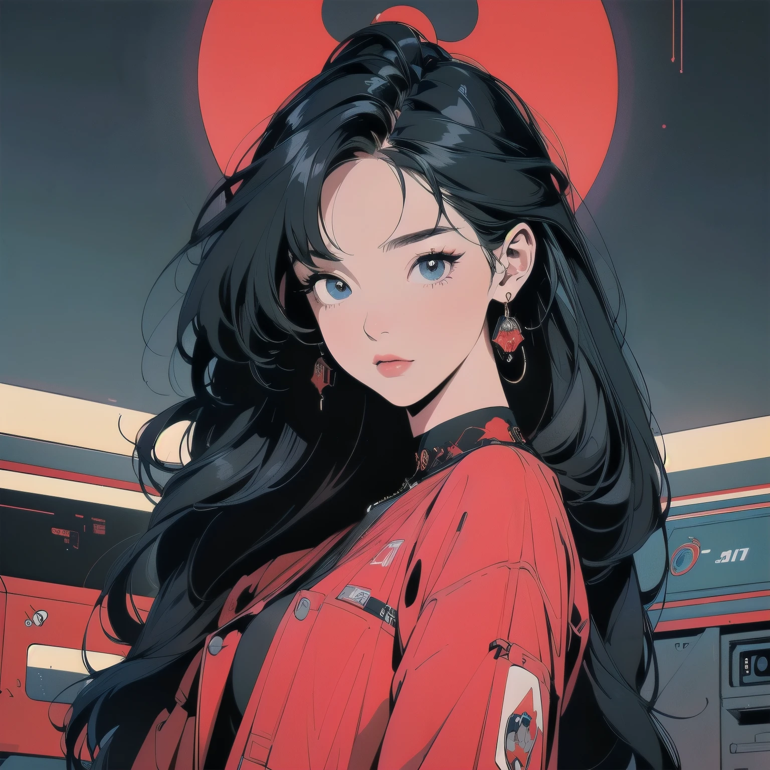(((masterpiece, Highest quality)))、(((32K Wallpapers)))、The most detailed machine、(((The most complete and detailed red futuristic machine and a woman)))、The most detailed background、(((Flat Chest)))、(((Surrounded by many complex, sophisticated, futuristic machines)))、head shot,((((more various angle))))、((Overall colorfully))、A perfect machine、(((Complete and detailed futuristic face)))、(((The most complete machine of the future)))、Detailed Hair