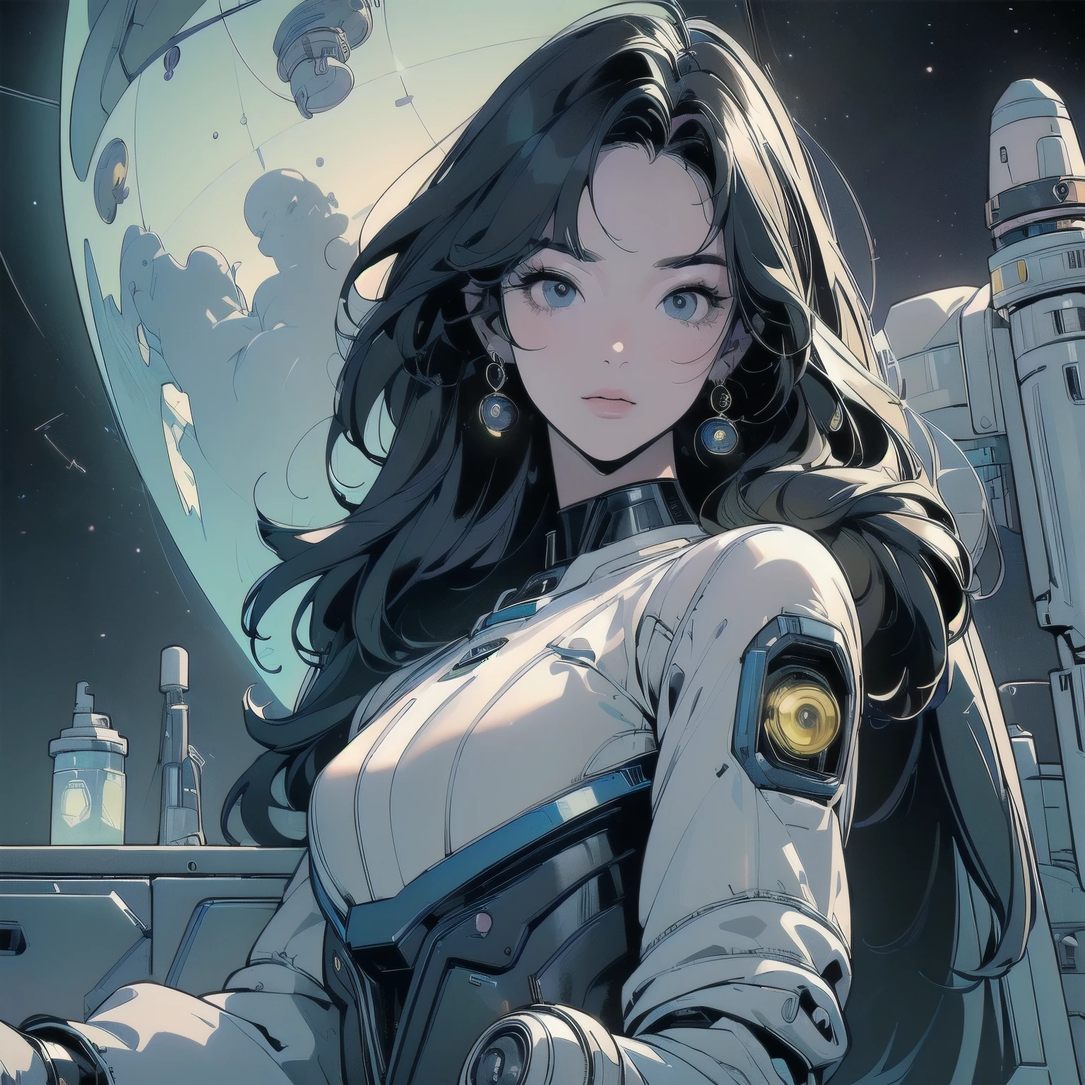 (((masterpiece, Highest quality)))、(((32K Wallpapers)))、The most detailed machine、(((The most complete and detailed yellow futuristic machine with a woman)))、The most detailed background、(((Flat Chest)))、(((Surrounded by many complex, sophisticated, futuristic machines)))、head shot,((((more various angle))))、A perfect machine、(((Completed and detailed beautiful face)))、(((The most complete machine of the future)))、Detailed Hair、anime、mysterious、(((Dull colors)))、(((Complete detailed futuristic space suit)))、(((Mr.々Color)))